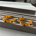 Kurt Geiger  Gold and Red Embellished Earrings Photo 1