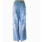 SheIn Women's Light Blue Faded Hearts Denim Jeans ~ Wide Legs ~ Medium Photo 2
