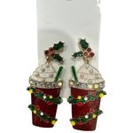 Holiday Time Festive Latte Earrings Goldtone Christmas Jewelry Red Photo 3