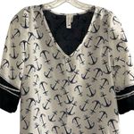 Pink Owl Women's Blue Nautical Anchor Print V-Neck Blouse Size S Photo 1