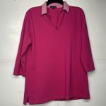 Lands' End Women’s Lands’ End Polo Tunic Top Pink Contrast Collar Long Sleeve Size M Photo 0