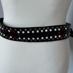 Black 2” Belt with Red and White Rivets Faux Leather Bronze Finish‎ Buckle Photo 3