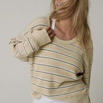 Aerie  Offline Long Sleeve Striped Waffle Tee Shirt Tan Green XL Photo 0