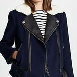 Joie  Fayana Genuine Shearling & Leather Trim Moto Jacket Navy Blue Sz S NWT Photo 2