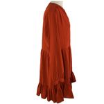 Vince Camuto Sz Large Orange Lined Dress Long Sleeves Ruffled Edge V-Neck Photo 4