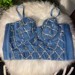 Papaya  Blue Rhinestone Embellished Crop Top Photo 10
