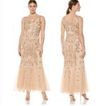 Pisarro Nights Nights Blush Beige Beaded Sequin Gown Dress 10 Tan Photo 1
