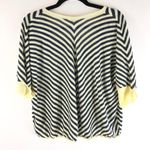 Chico's Sweater Thin Knit Linen Blend Oversized Striped Ivory Navy Blue 0 US S Photo 1