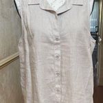 Cloth & Stone Sz L SPLIT BACK SLEEVELESS BUTTON DOWN LINEN SHIRT TUNIC KHAKI Photo 0