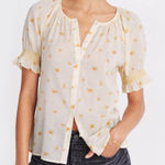 Madewell  Smocked Button-Up French Daisies Cream Floral Cotton Cottagecore Large Photo 0