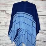J. McLaughlin  100% Cashmere Blue Colorblock Open Front Poncho Wrap One Size Photo 2