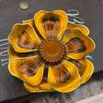 Vintage Enamel Flower Brooch Made in Germany Gold Amber Statement Pin Yellow Photo 0