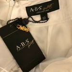 ABS Allen Schwartz  Maxi Dress Formal Low Back V Neck Silk Blend Black White 12 Photo 4