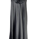 AQUA  Long Satin Flower Trim Maxi Dress Black Size 12 Formal Photo 0