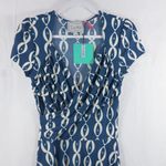 Leota Compass Rose Blue Faux Wrap Short Sleeve Dress S Photo 2