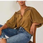 Anthropologie  Womens Blouse Cacee Jacquard Button Down Olive Green size large Photo 1