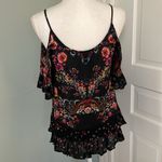 AQUA  Black Floral Cold Shoulder Peplum Blouse Top size XS Summer Flirty Photo 2