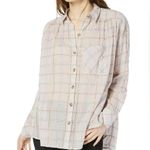 Free People  Break My Stride Pink Windowpane Plaid Metallic Button Down Shirt Photo 11