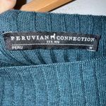 Peruvian Connection  Ribbed Long Sleeve Cotton Top Size Medium Teal Boat Neck Photo 2