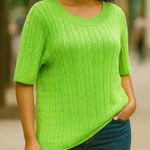 Talbots  Lime‎ Green Short Sleeve Cable Knit Sweater Women's Size Large Photo 0