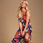 Lulus  All About Love Royal Blue Floral Print Midi Dress Size XS Photo 1