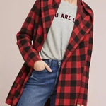 Anthropologie SMALL Field Flower Buffalo Plaid Cardigan Sweater Coat Jacket Red Photo 0
