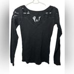 Free People  LS Ribbed Black Crochet Shirt Photo 1