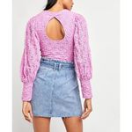 Free People Tea Time Lace Cropped TopâPuff Sleeve Pink Size Large NEW Photo 1