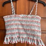 Smocked Ruffle Swim Top Womens Large Floral Print Spaghetti Strap Orange Photo 0