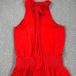 DO+BE High Neck Red Mini Dress Size Large Sleeveless Gathered Waist Bow Pleated Photo 8