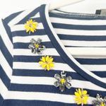 Weekend Max Mara Womens Boho Beaded Rhinestone Flower Striped 3/4 Sleeve Top S Blue Photo 1