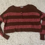 American Eagle Retro Henley Brown Pink Striped Cropped Oversized Sweater Size Small Photo 1