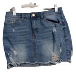Angel Kiss Mini Skirt denim frayed distressed Medium M womens stretch Photo 0