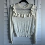 Maje  | Menthe open knit pointelle ruffle top in ecru Photo 2