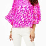 Lilly Pulitzer 62 NWT  FRANCIS FLOUNCE sleeve SILK Raz Leopard Metallic Photo 0