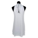 Mahina  | Small | Slinky Blue-Gray Satin Sleeveless Tie-Neck Tiered Mini Dress Photo 6