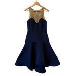 MARCHESA NOTTE Navy Golden Arch Silk Blend Dress Size 4 Blue Photo 1