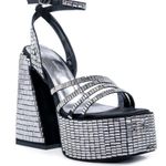 AZALEA WANG CATRIONA CHUNKY EMBELLISHED SANDAL IN SILVER Black Size 9 Photo 2