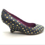 OH DEER! GRAY LEATHER "LADY IN WAITING" GOLD POLKA DOT HEELS (8) Photo 4