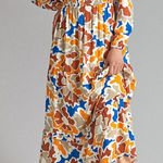 Dolan Anthropologie Smocked print Maxi Dress Orange Blue M boho Whimsi flowy Size M Photo 0
