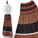 Vintage 70s Western Bohemian Prairie Maxi Skirt Size 11 Floral Lace Hippie Fall Blue Photo 1