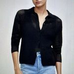 Madewell  Open Stitch Polo Cardigan Sweater in Black Size S Photo 1