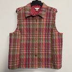 cj banks  Womens 1X Pink Plaid Quilted Jacket Vest Button Ranch Rodeo Old Money Photo 0