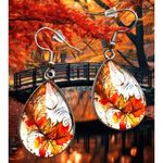 Fall Leaves Earrings New Teardrop Thanksgiving Autumn Leaf Season Dangle… Silver Photo 3