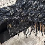 Frazzle Women's Eyelash Knit With Sleeve Fringe Poncho Sweater Black Blue Medium Photo 8