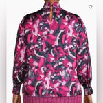 Nine West  DRESS BLOUSE  HIGH NECK LONG SLEEVES PLUZ SIZE XXL Pink Floral Photo 2