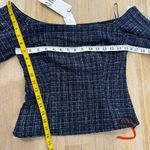 ZARA  textured navy tweed flare sleeves off the shoulder top Photo 10