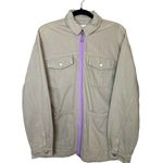 NA-KD Women's Oversized Khaki Long Sleeve Lilac Stripe Detail Jacket Size 34 Photo 0