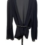 Sandra Darren Sheer Tie Waist Top Blouse Black Size 10 Photo 5