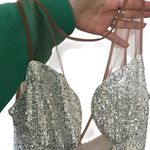 SheIn Sleeveless Bodycon Dress Sheer Mesh Shiny Sequins Party Dress with Fringe Photo 6